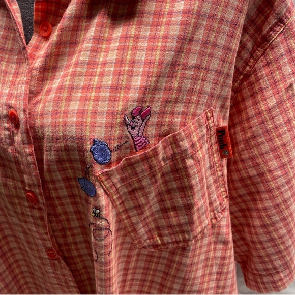 Vtg 90’s Disney POOH PIGLET Plaid Button Up Embroidered Shirt sz XXL - Picture 2 of 11